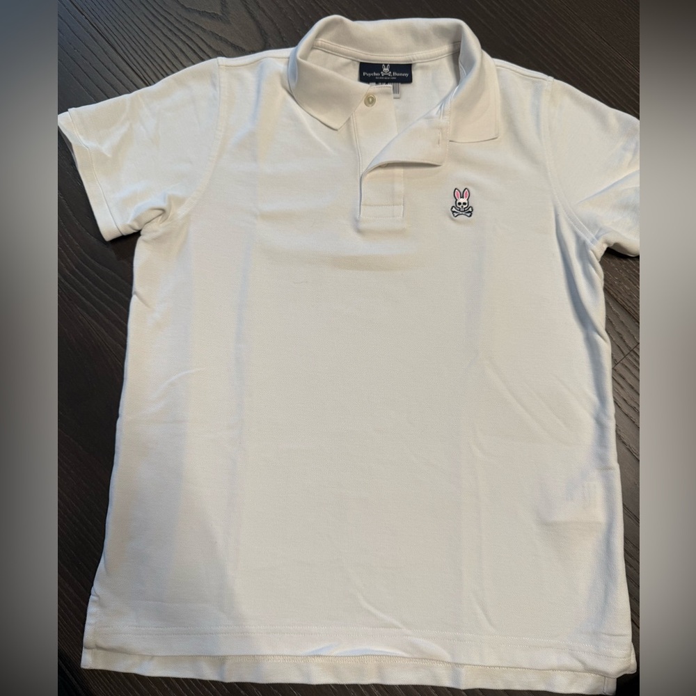 Psycho Bunny White Polo with Pink Logo size 3